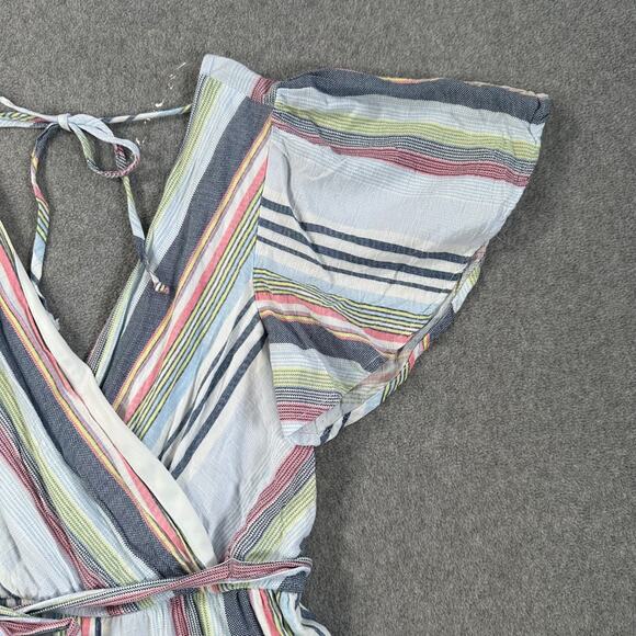 Altar'd State Stripe Romper Flutter Sleeve Size Small Belted V-Neck Blue Pink - Picture 2 of 11